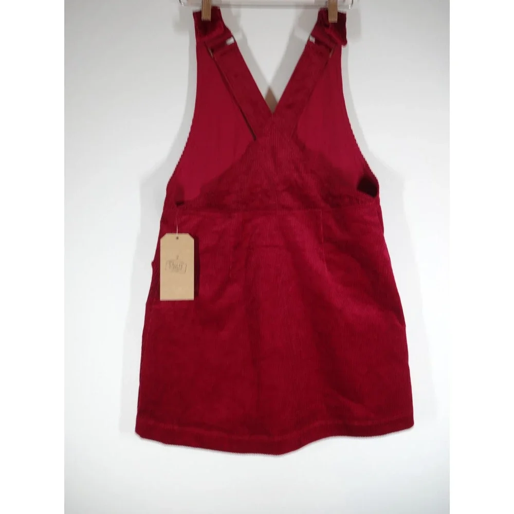 Free People Pinafore Overall Dress Women Large Burgundy Corduroy Boho Fall Prep